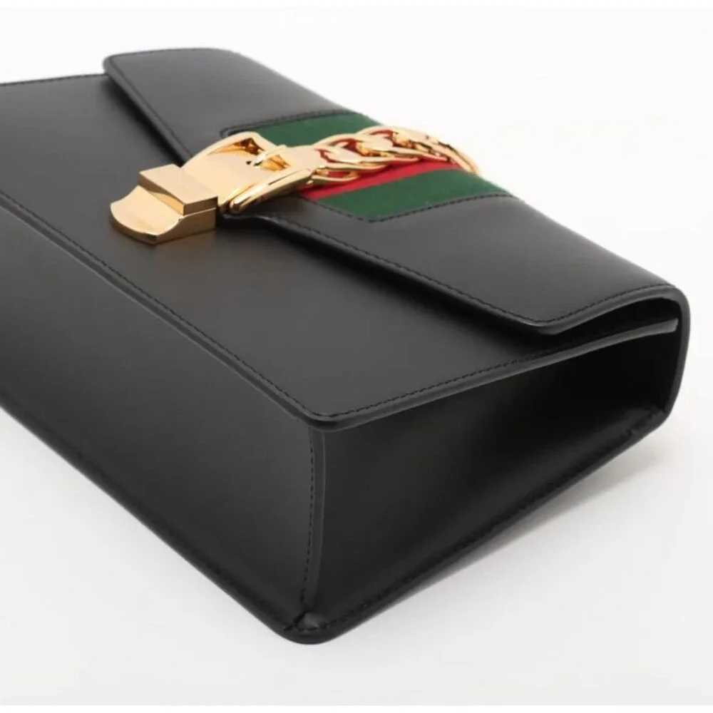 Gucci Sylvie Web Black Leather Shoulder Bag with dust bag & COA authenticated - Picture 16 of 16